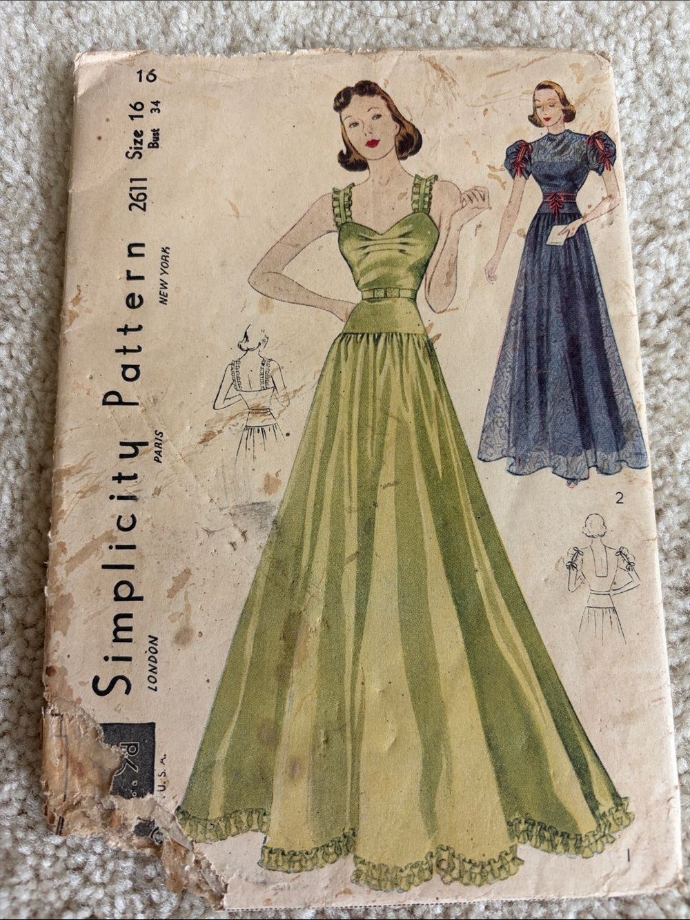 Simplicity vintage formal Maxi Dress Pattern with Ruffled Straps